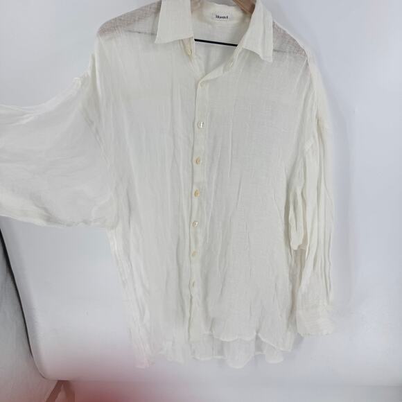 Vitamin A White Linen Button Down Shirt Top Size M Medium Resort Wear - Picture 7 of 8